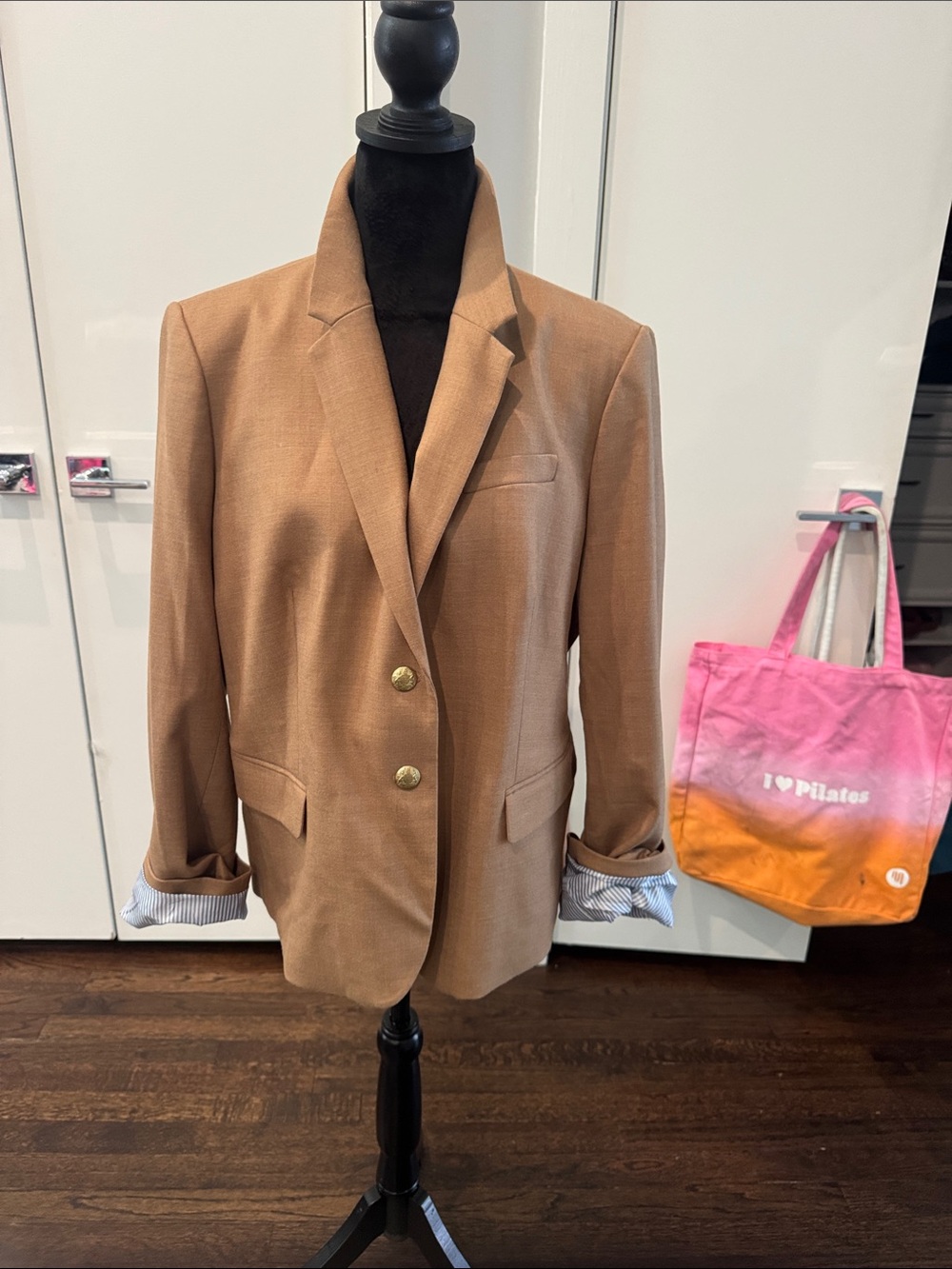 J. Crew Tan Wool-Blend Blazer with Gold Buttons